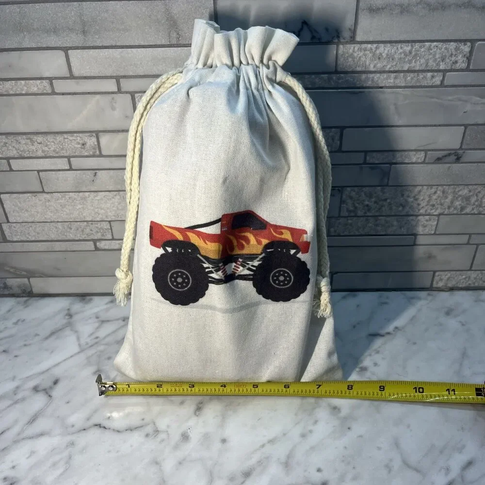 Monster Truck reusable Party Favor, treat gift bags 10 - 8X10 canvas drawstring